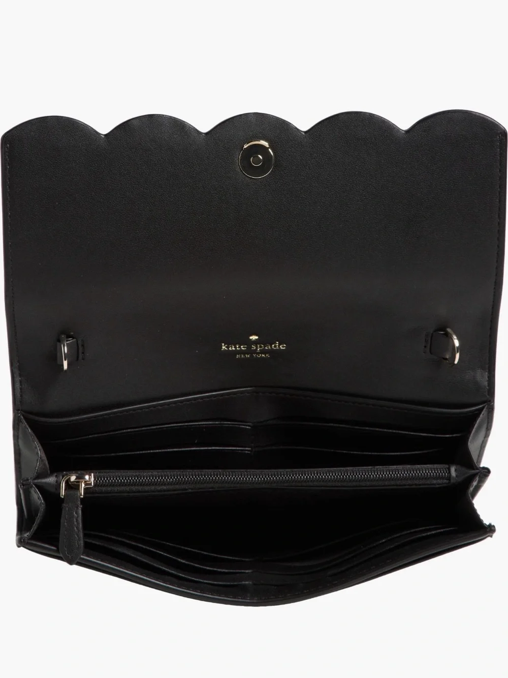 kate spade black leather scalloped clutch with gold chain - Picture 4 of 5